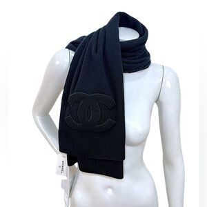 Chanel Vintage Black Cashmere Logo Scarf Wrap Shawl NWT
